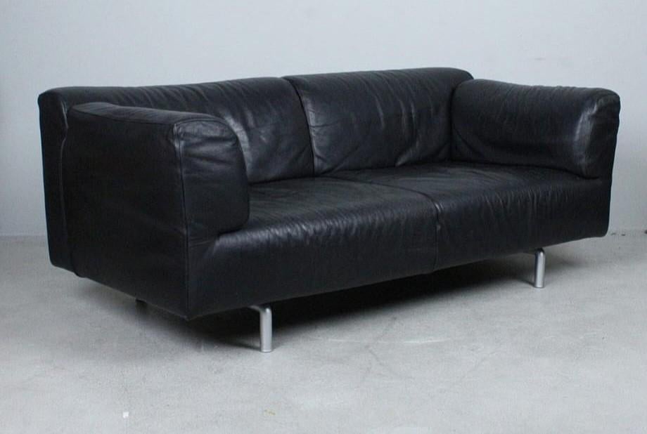 CASSINA "MET" PIERO LISSONI  bank zwart leer, Ophalen, Gebruikt, Rechte bank, Leer