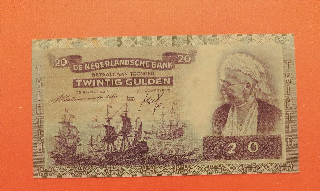 Bankbiljet 20 gulden 1941 OVERDRUKT, Emma, cat. PL51.b2, Verzenden, 25 gulden, Los biljet