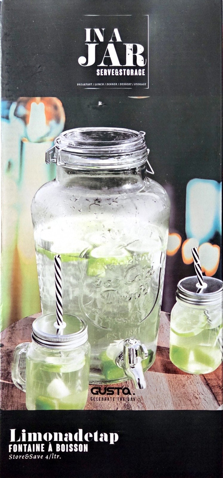 Gusto Limonadetap - 4 liter drankdispenser, Ophalen, Nieuw, Gusta, Glas