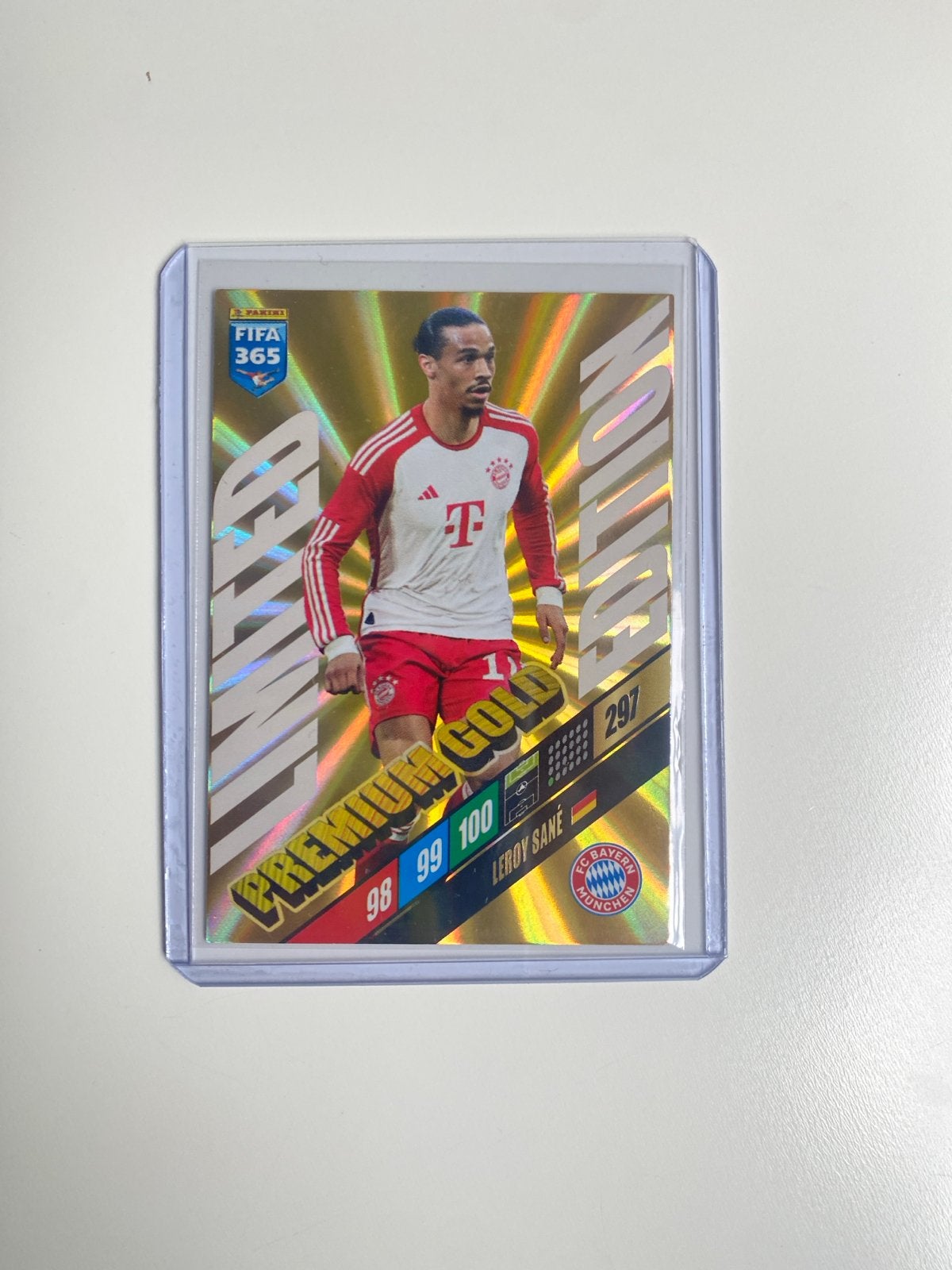 FIFA 365 2024 Adrenalyn XL Premium Gold Leroy Sané, Ophalen of Verzenden, Zo goed als nieuw, Buitenlandse clubs, Spelerskaart