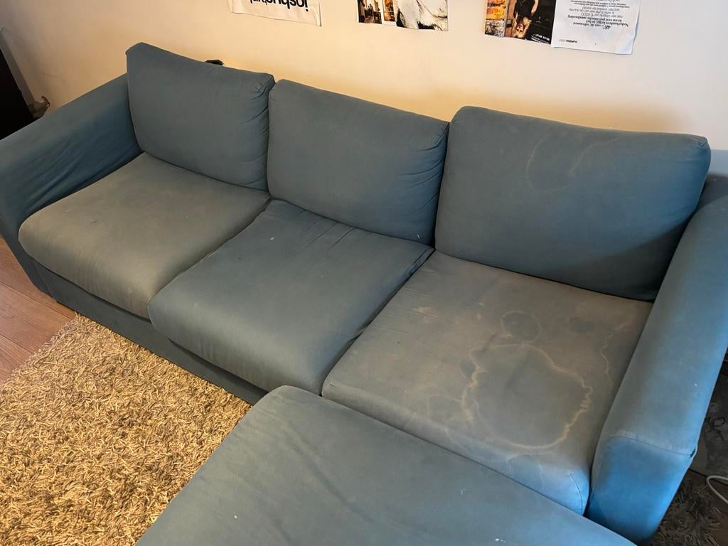 Gratis af te halen: Blauw-groene bank (gebruikt), Ophalen of Verzenden, Gebruikt