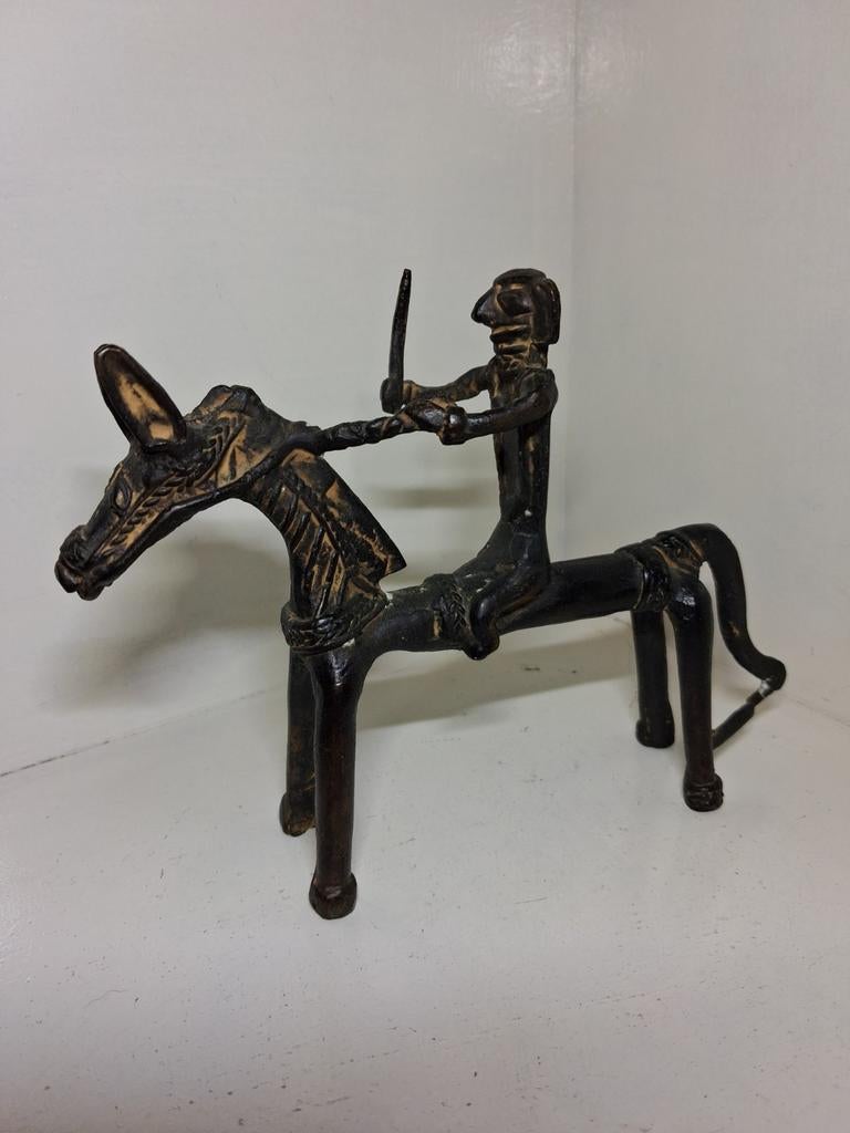 Uniek Antiek Dhokra Beeld – Ruiter te Paard – Bastar Tribale, Ophalen of Verzenden, Brons