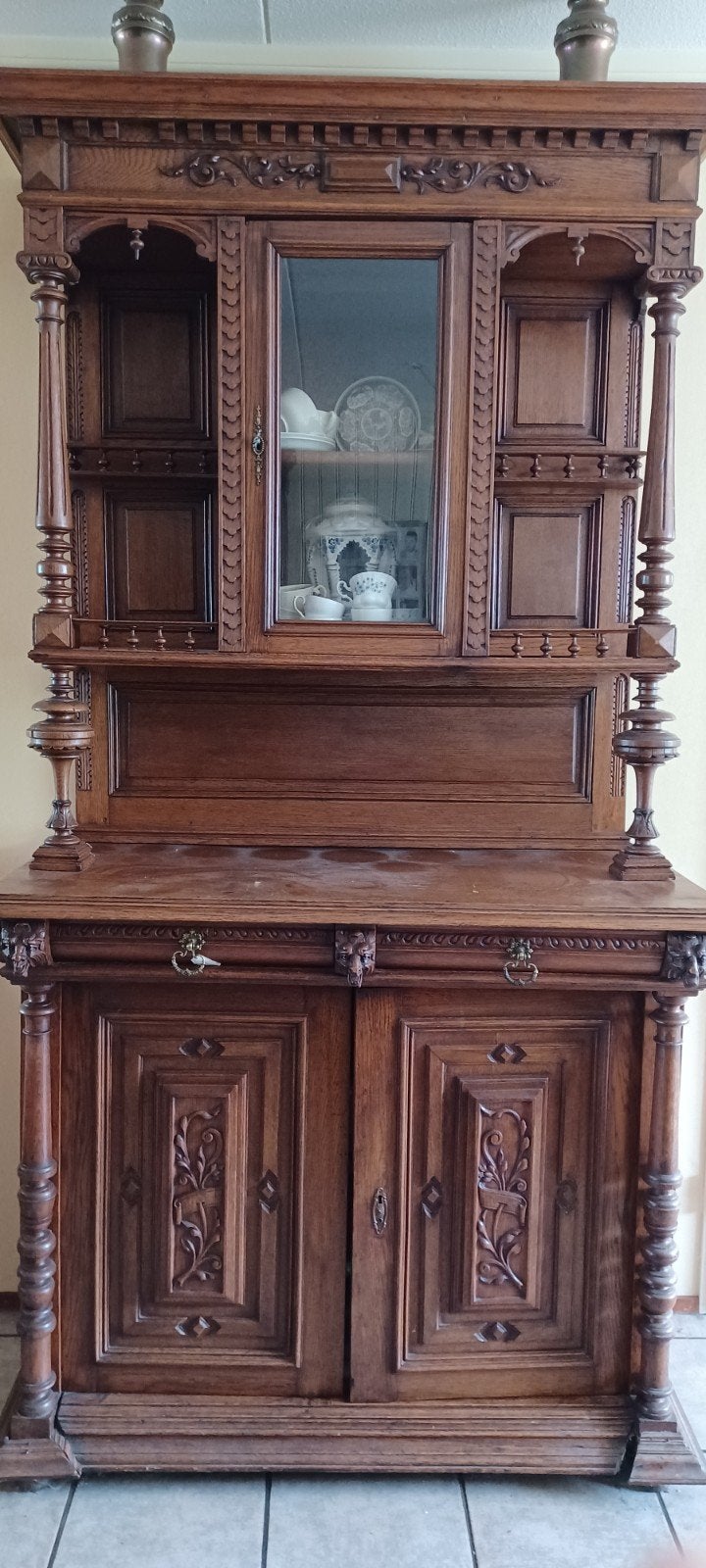Antiek Eiken Dressoir / Buffetkast met Vitrine, Ophalen of Verzenden
