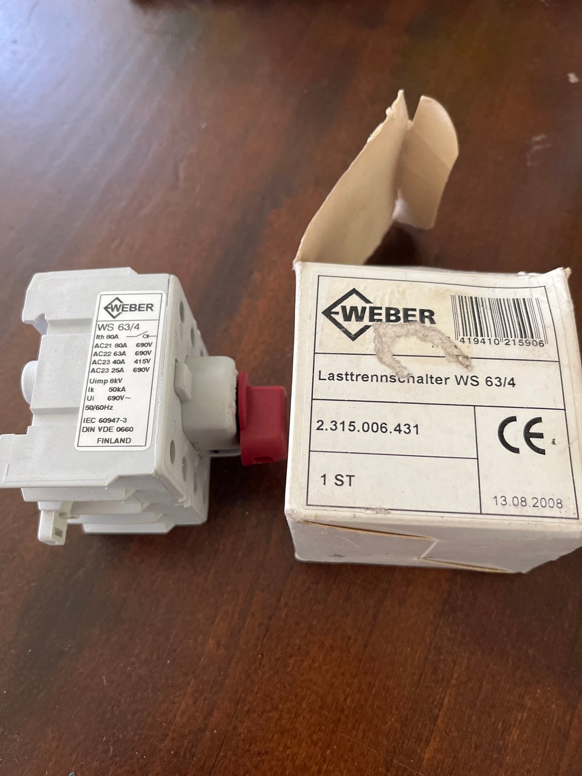 Weber Lastscheider WS 63/4 - 63A 690V 4-polig DIN, Ophalen, Zo goed als nieuw, Hager, Schakelaar