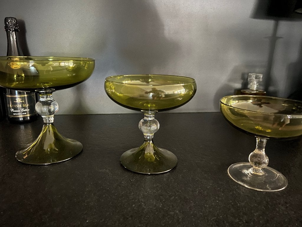 Set van 3 vintage handgeblazen Italiaanse schalen, Antiek en Kunst, Antiek | Glas en Kristal, Ophalen of Verzenden