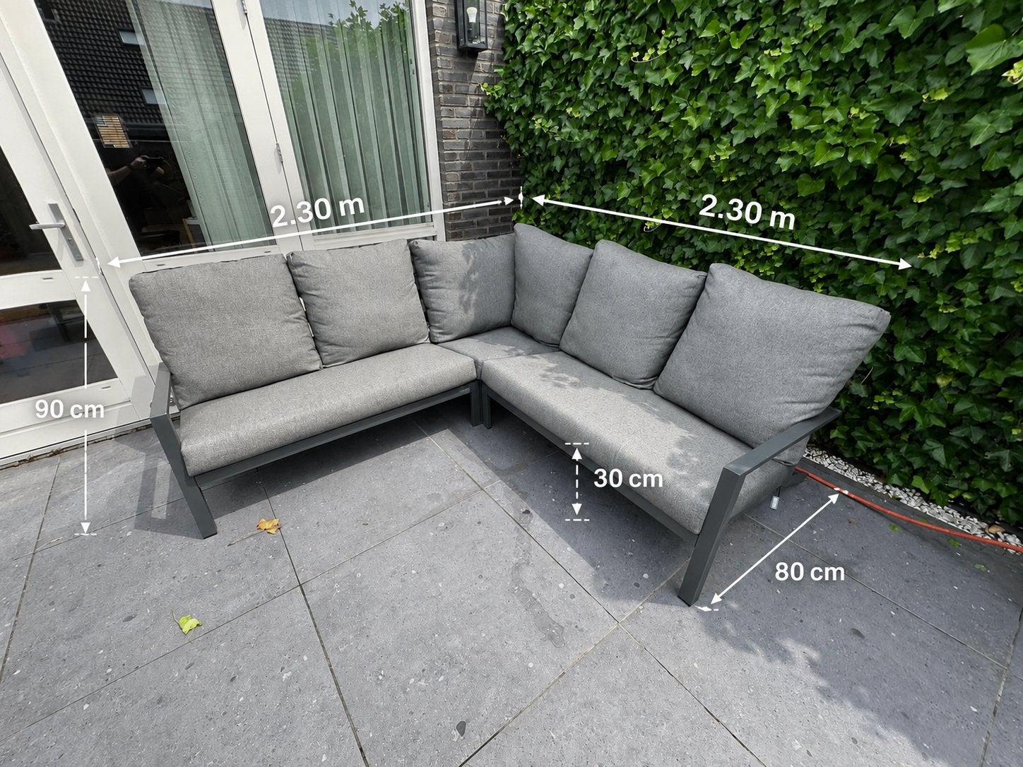 Moderne aluminium loungeset met grijze kussens, Ophalen, Gebruikt, Meer dan 8 zitplaatsen, Aluminium