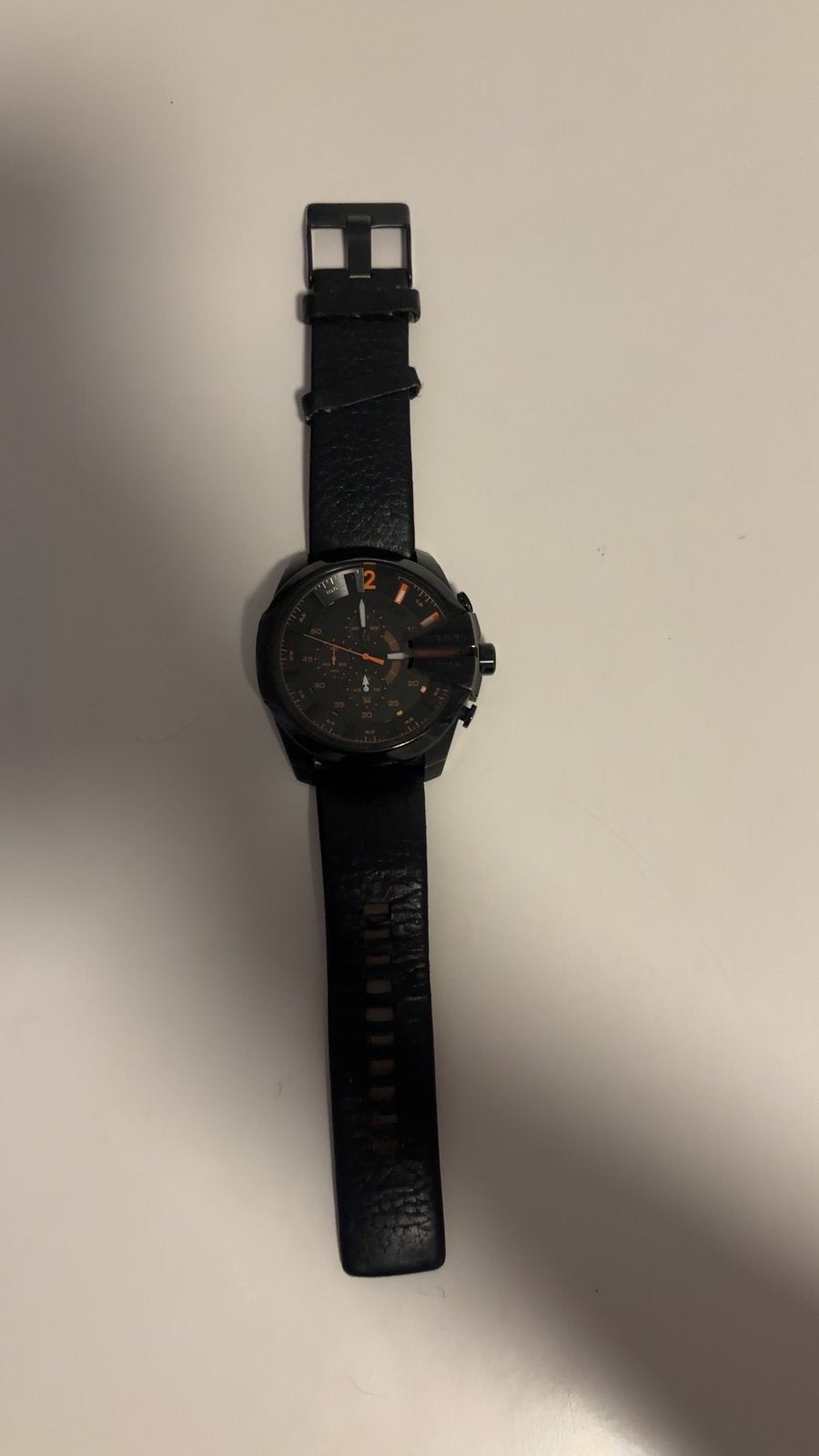Diesel Mega Chief Chronograaf HerenhorlogeDZ4291–BlackOrange, Ophalen of Verzenden, Zo goed als nieuw, Leer, Overige merken