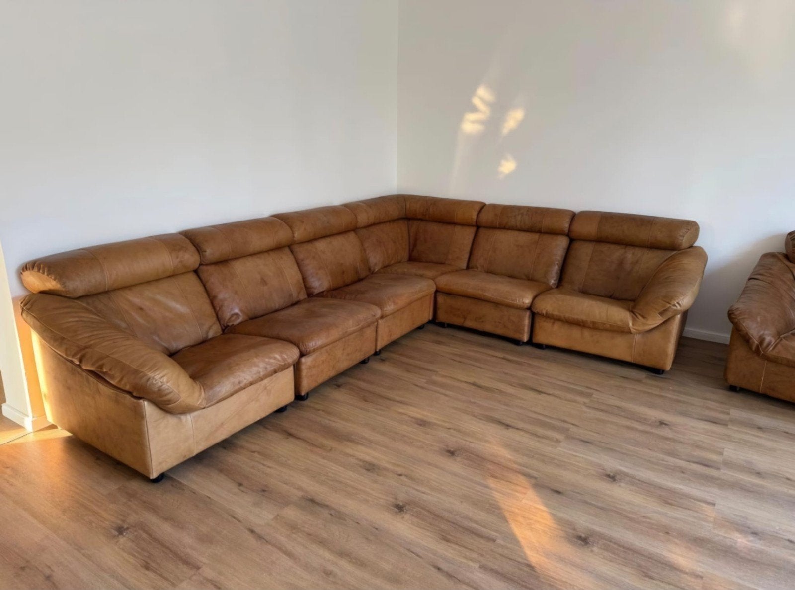 Kalfslederen jaren 60-70 vintage design bank Duitsland, Ophalen, Gebruikt, Hout, Antiek