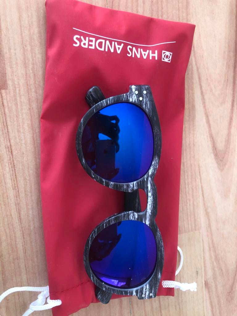 Nieuwe Hans Anders zonnebril met blauwe spiegelglazen, Overige merken, Zonnebril, Zwart, Nieuw