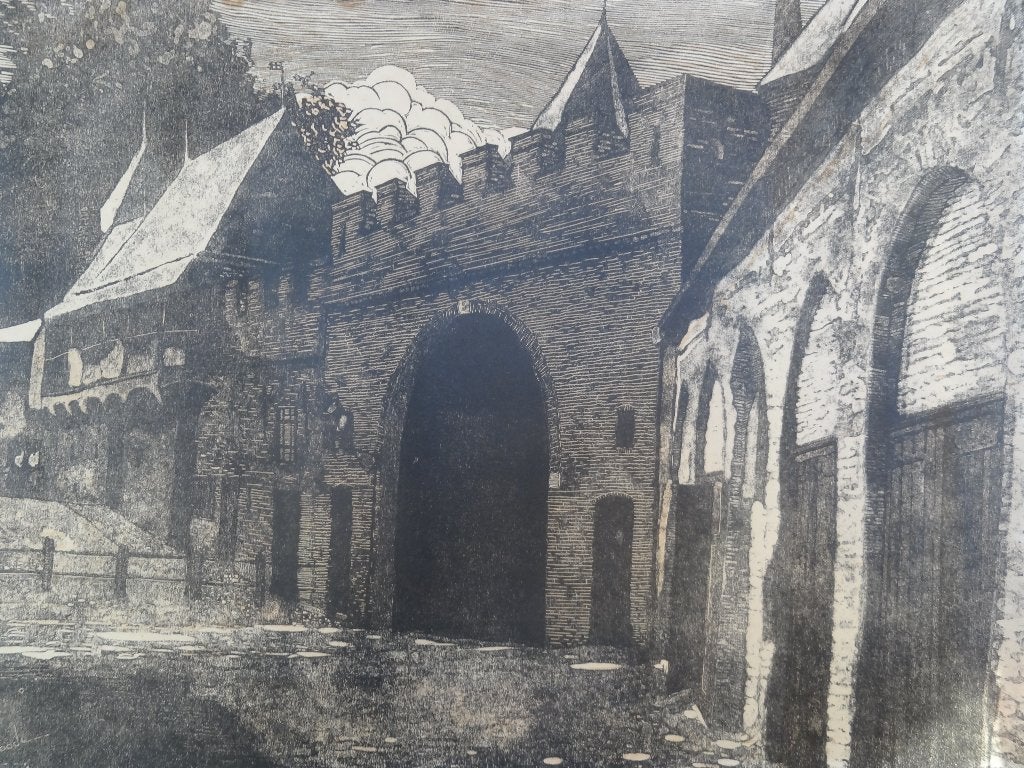 Litho Koppelpoort Amersfoort, Dirk Boode 1871-1957, Antiek en Kunst, Origineel, Verzenden, Overige onderwerpen, Lithografie