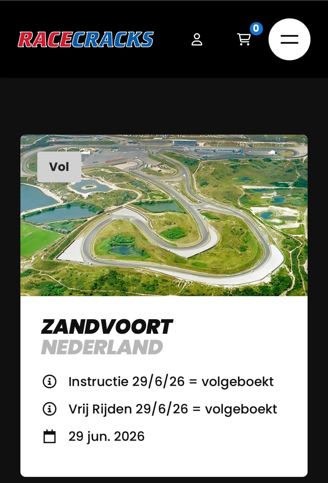 Circuit vrij rijden motor ticket Zandvoort ma 29-6, Eén persoon