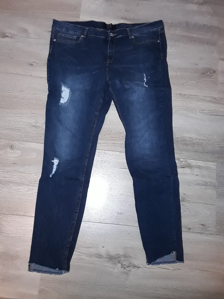 Violeta by Mango Donkere Destroyed Spijkerbroek Maat 50, Blauw, Violeta by Mango, Ophalen of Verzenden, Zo goed als nieuw