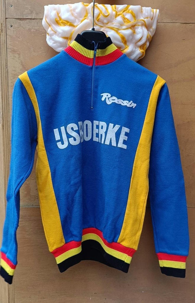 Retro NOS Nieuw ijsboerke Rossin wol wieler shirt Campagnolo, Overige materialen, Overige typen, Nieuw, Ophalen of Verzenden