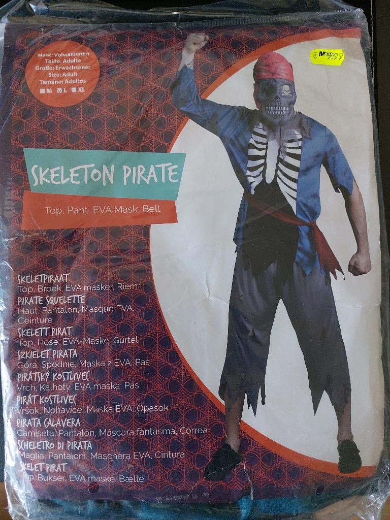 Skeleton Pirate - Maat L, Maat 52/54 (L), Nieuw, Ophalen of Verzenden, Halloween