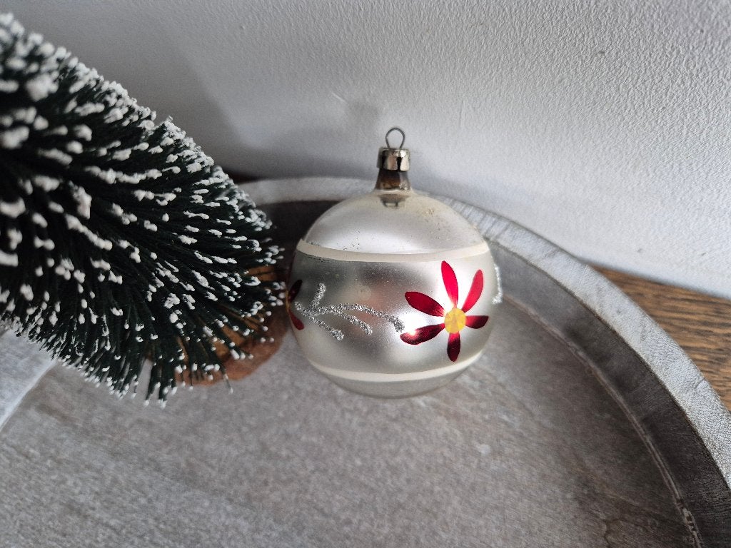 Vintage kerstbal rode bloem 537, *, Gebruikt, *, Ophalen of Verzenden