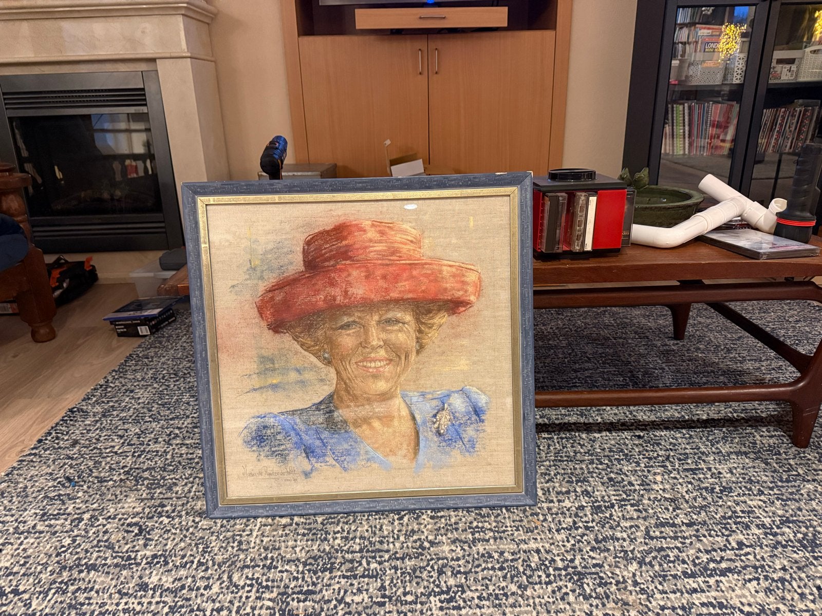Krijt op linnen: Koningin Beatrix Maria de Ruiter-de Wit, 50 – 75, Gebruikt, Tekening, Ophalen of Verzenden