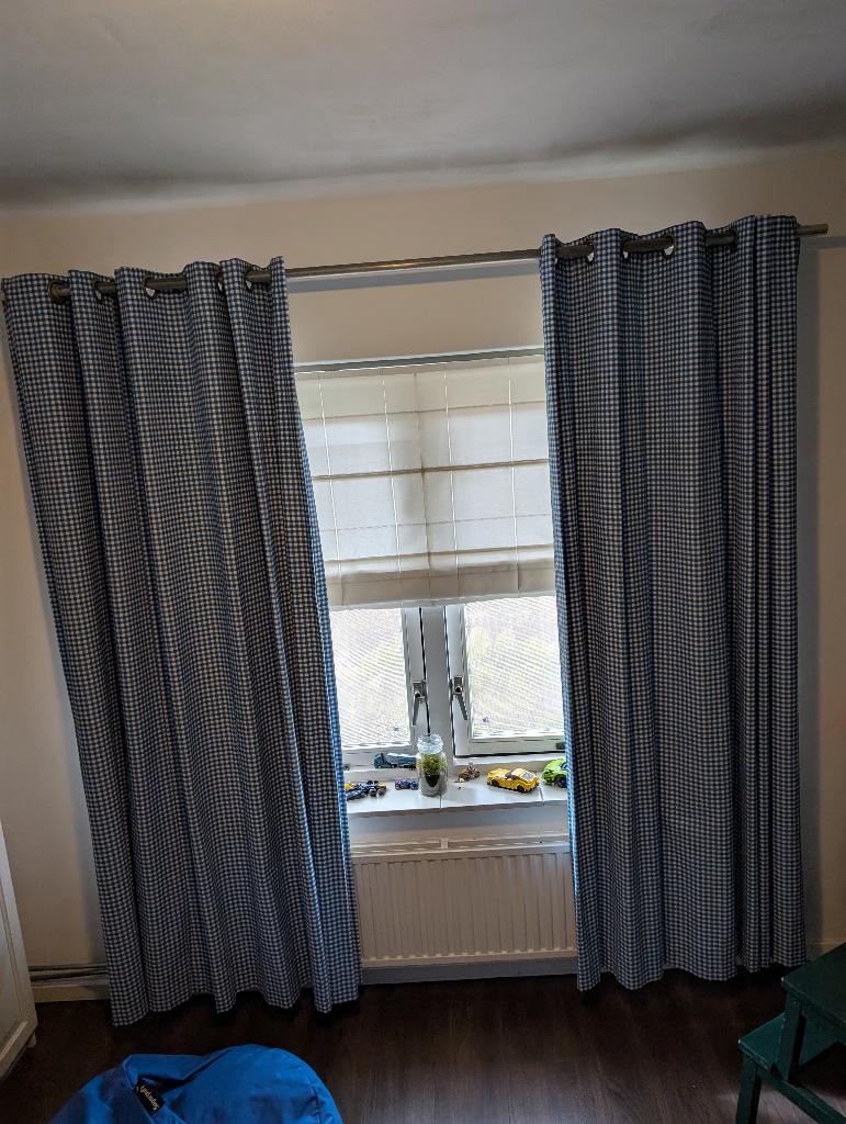 Gordijnen, Ophalen, Blauw, 150 tot 200 cm, Zo goed als nieuw
