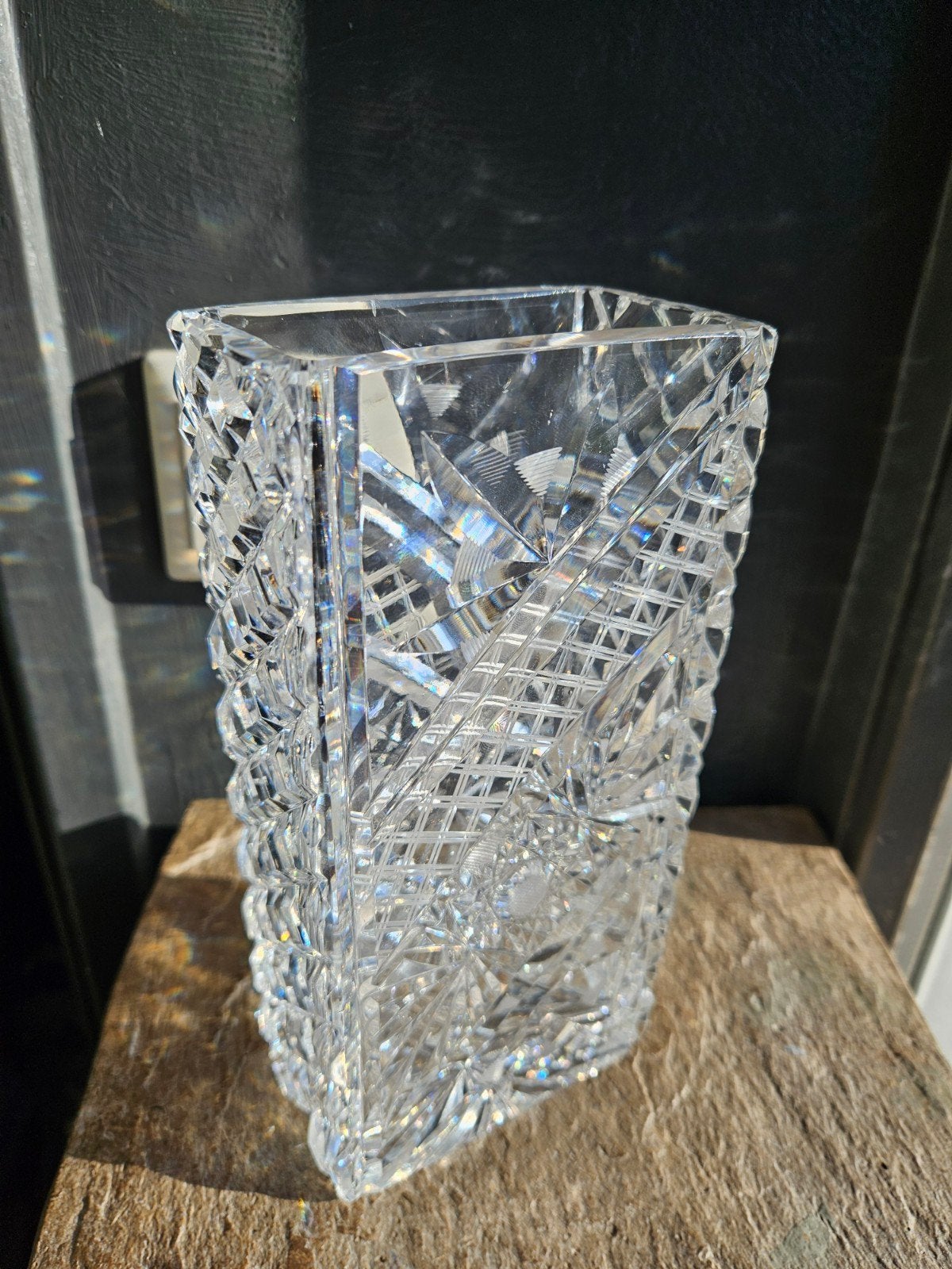Prachtige kristallen bohemia crystal vaas met diamant motief, Ophalen of Verzenden