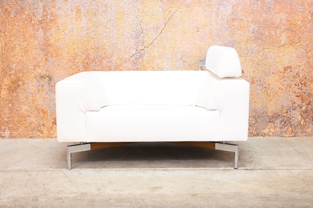 ZGANieuw witte leren Leolux Howlo design loveseat, Huis en Inrichting, Fauteuils, Leolux, Leolux, Ophalen of Verzenden, Zo goed als nieuw