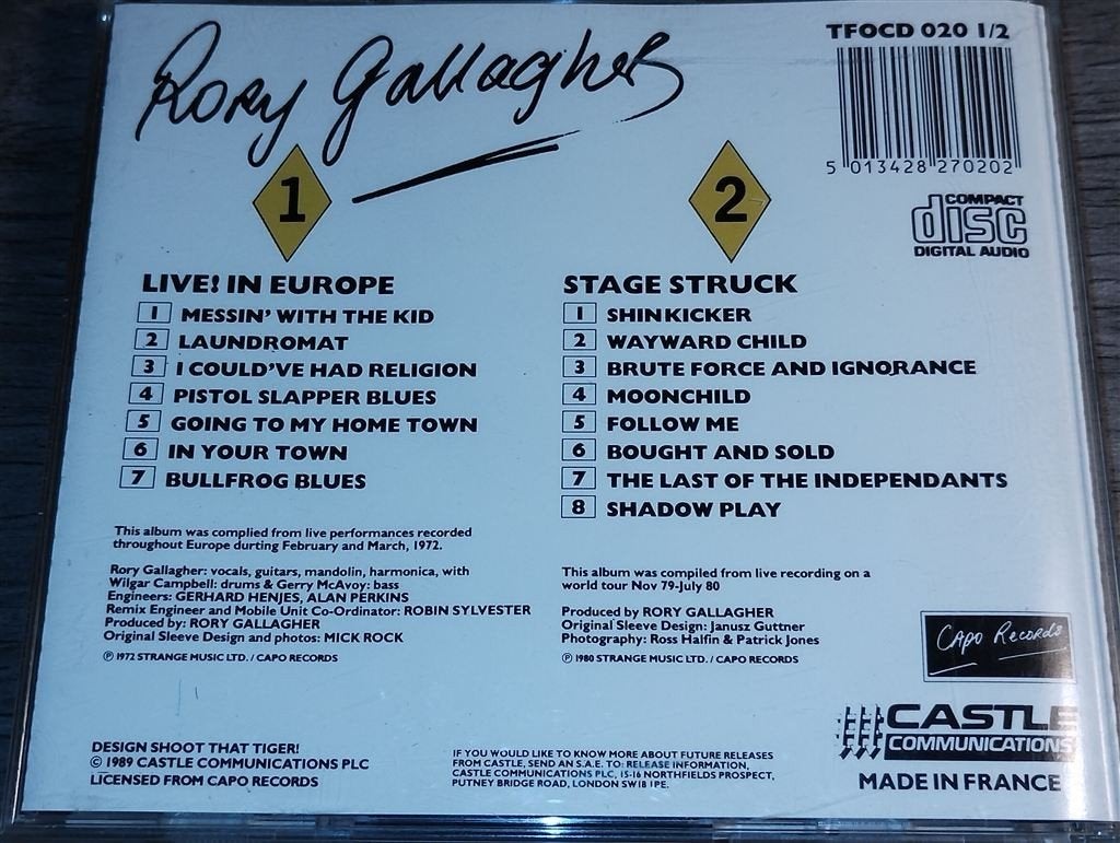 Rory Gallagher ‎- Live! In Europe / Stage Struck, Ophalen of Verzenden, Zo goed als nieuw, Jazz