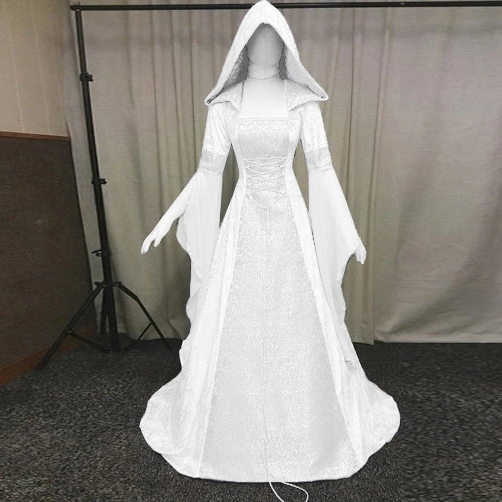 Lange witte middeleeuwse jurk (renaissance victoriaanse), Verzenden, Nieuw, Pak of Jurk