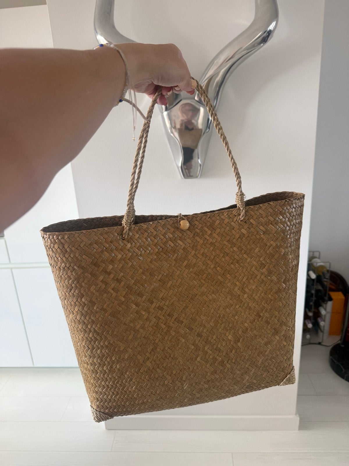 Nieuwe Rieten Strandtas uit Thailand, Ophalen, Nieuw, Beige, Shopper