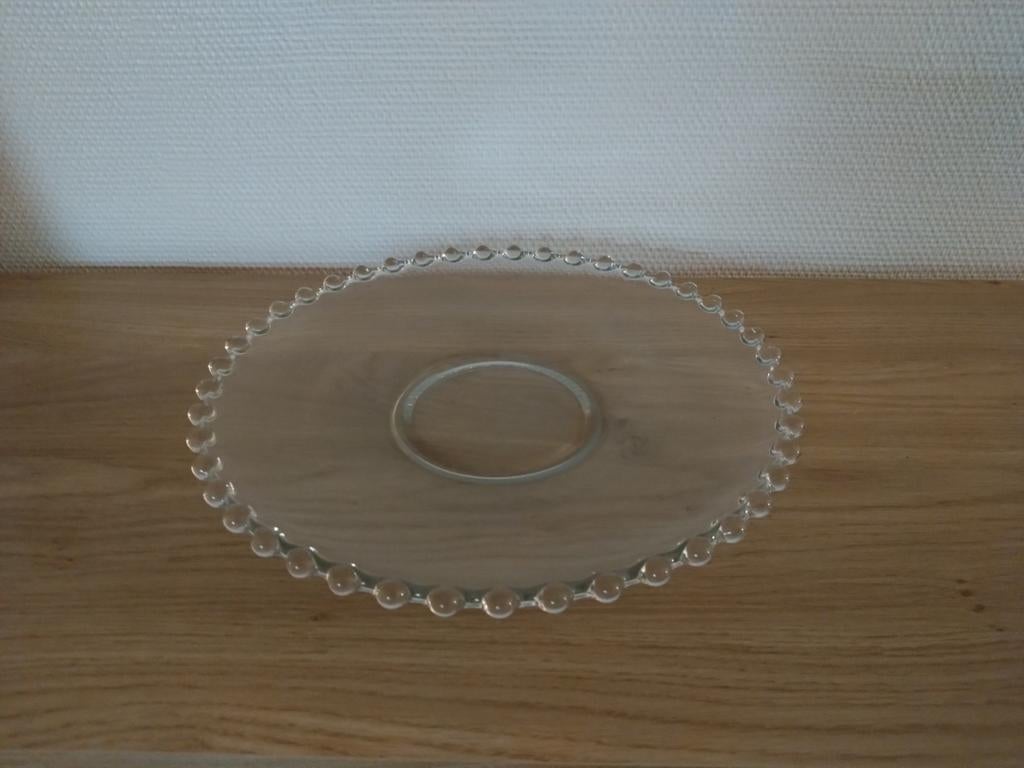 Glazen taartplateau met parelrand, Ophalen of Verzenden