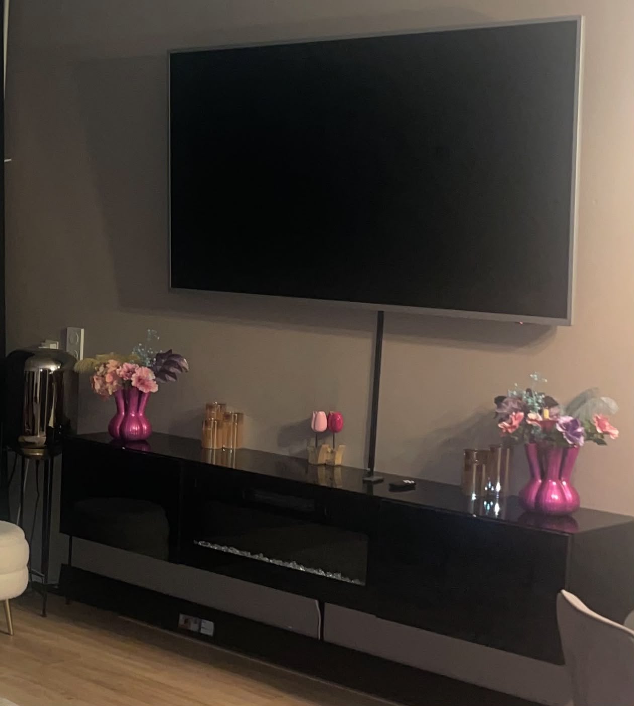 tv meubel met haard en verwarming, Ophalen, Glas, 150 tot 200 cm, Zo goed als nieuw