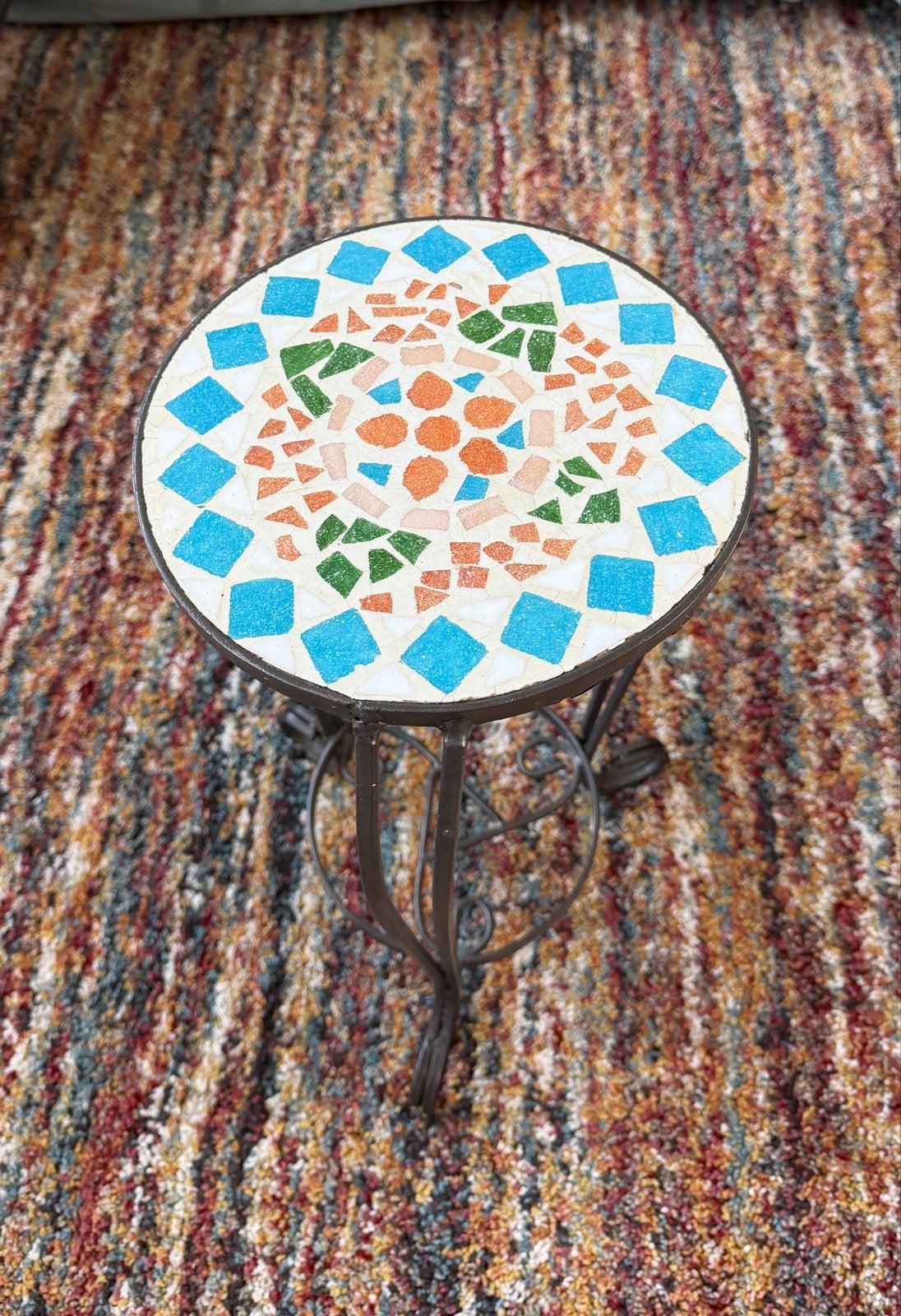 Sfeervol mozaïek bijzettafeltje/plantentafeltje, Gebruikt, Metaal of Aluminium, Rond, Ophalen