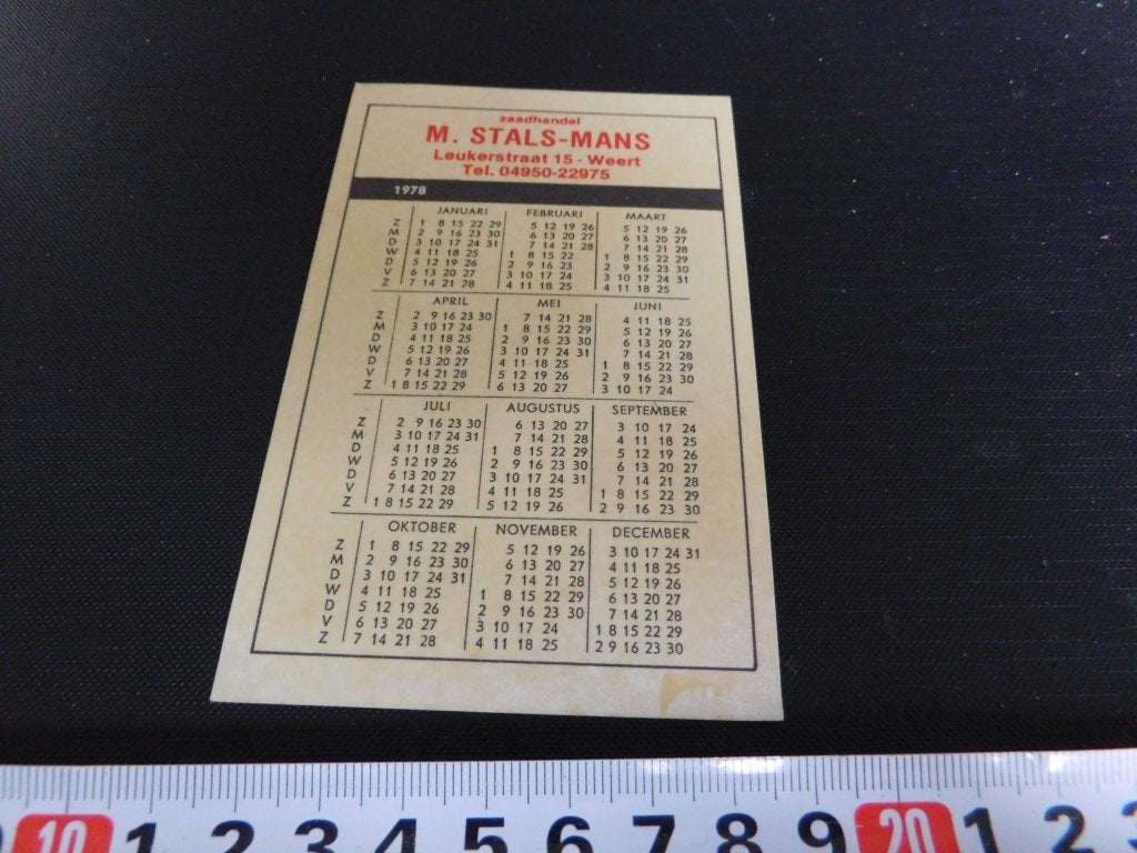 sticker Kalender 1978 Weert M. STALS - MANS zaadhandel, Ophalen of Verzenden, Zo goed als nieuw