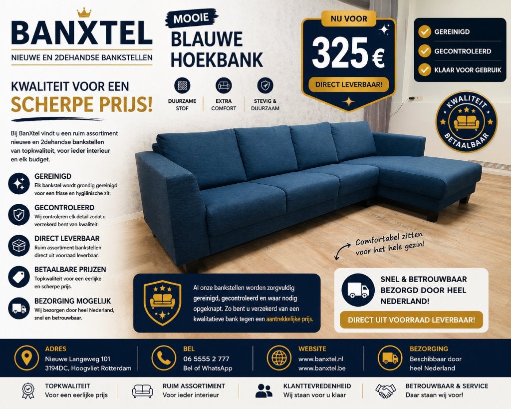 Zeer Mooie Blauwe HOEKBANK, Huis en Inrichting, Banken | Bankstellen, Info@banxtel.nl, Gebruikt, Verzenden, Hoekbank