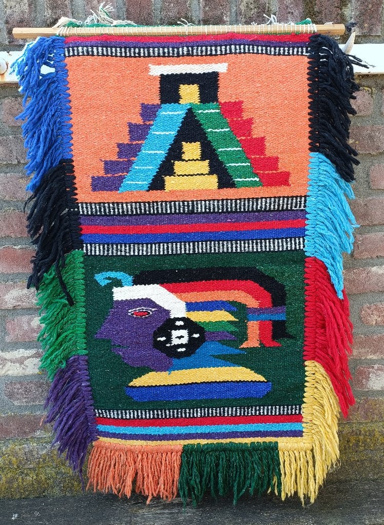 Hand geweven wollen wandkleed pre colombiaans Zuid Amerika, Wanddecoratie, Textiel, Mexico, Handgemaakt