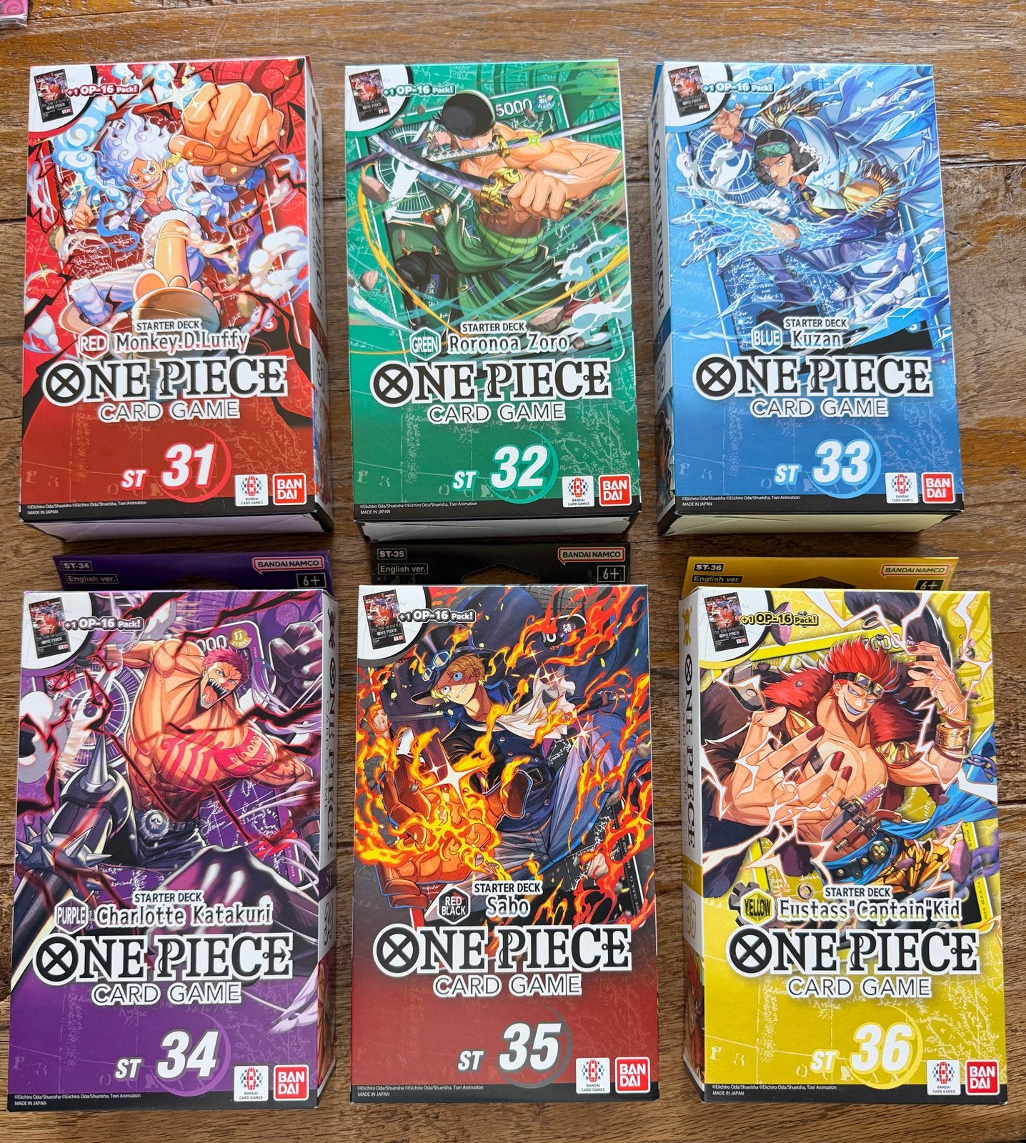 One Piece Card Game ST-31 t/m ST-36 Complete Set + OP-16 Boo, Ophalen of Verzenden, Nieuw, Starterdeck