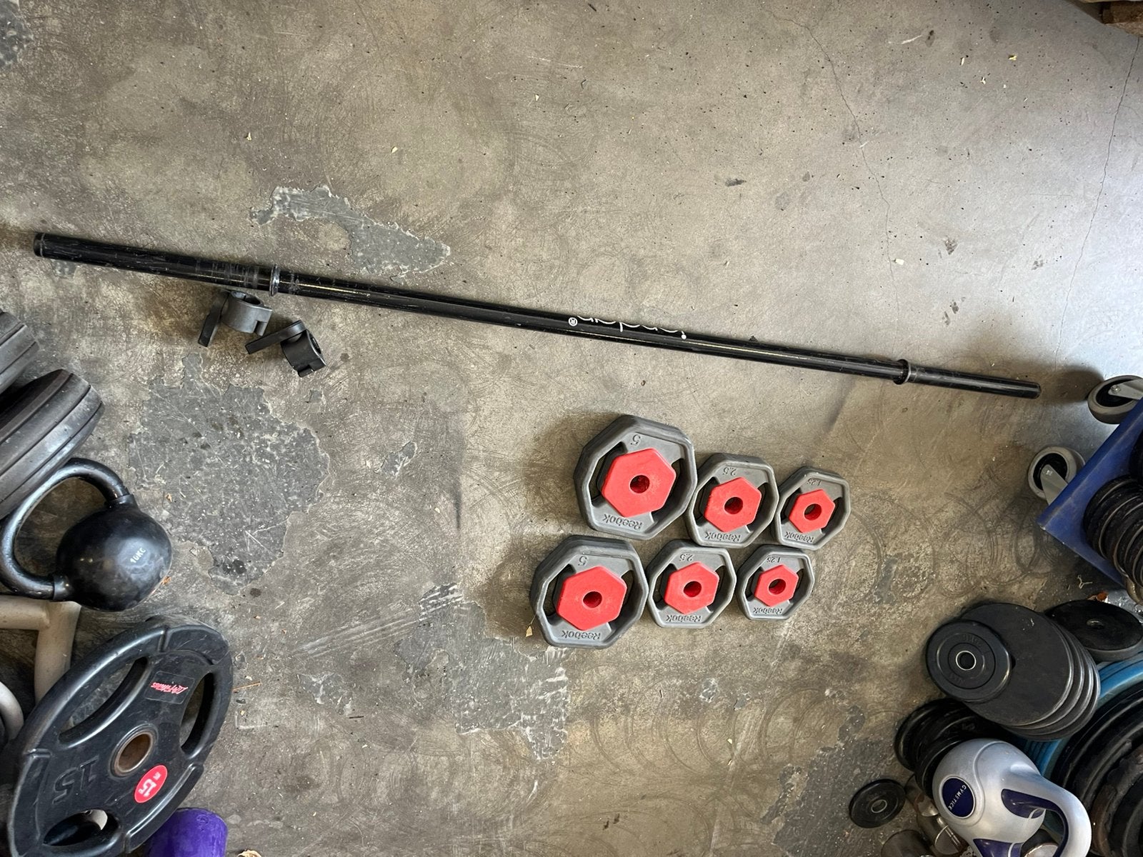 Reebok rep  bodypump set stang met schijven, Sport en Fitness, Bodypump, Gebruikt, Rep, Ophalen of Verzenden