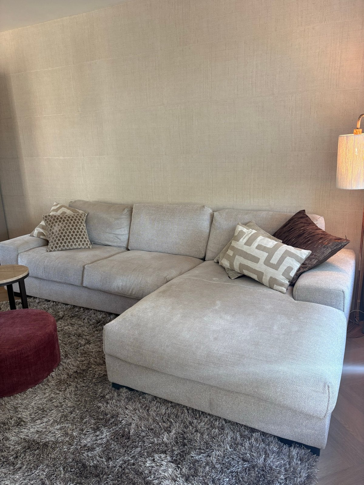 Moderne Hoekbank Dany - Stof Tokio Beige 170, Ophalen, Hoekbank, 300 cm of meer, Zo goed als nieuw