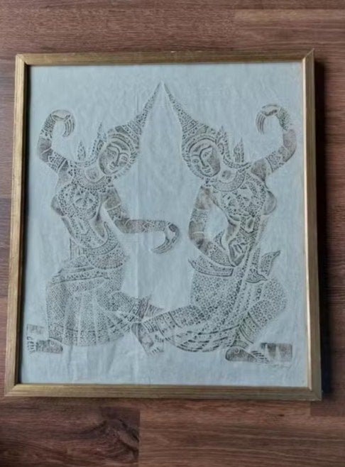 Decoratief ingelijst batik doek, Overige herkomsten, Ophalen, Wanddecoratie