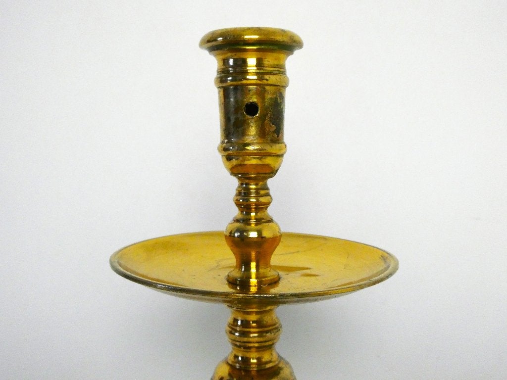Hollandse messing kraagkandelaar kandelaar schijfkandelaar, Antiek en Kunst, Ophalen of Verzenden, Koper of Brons