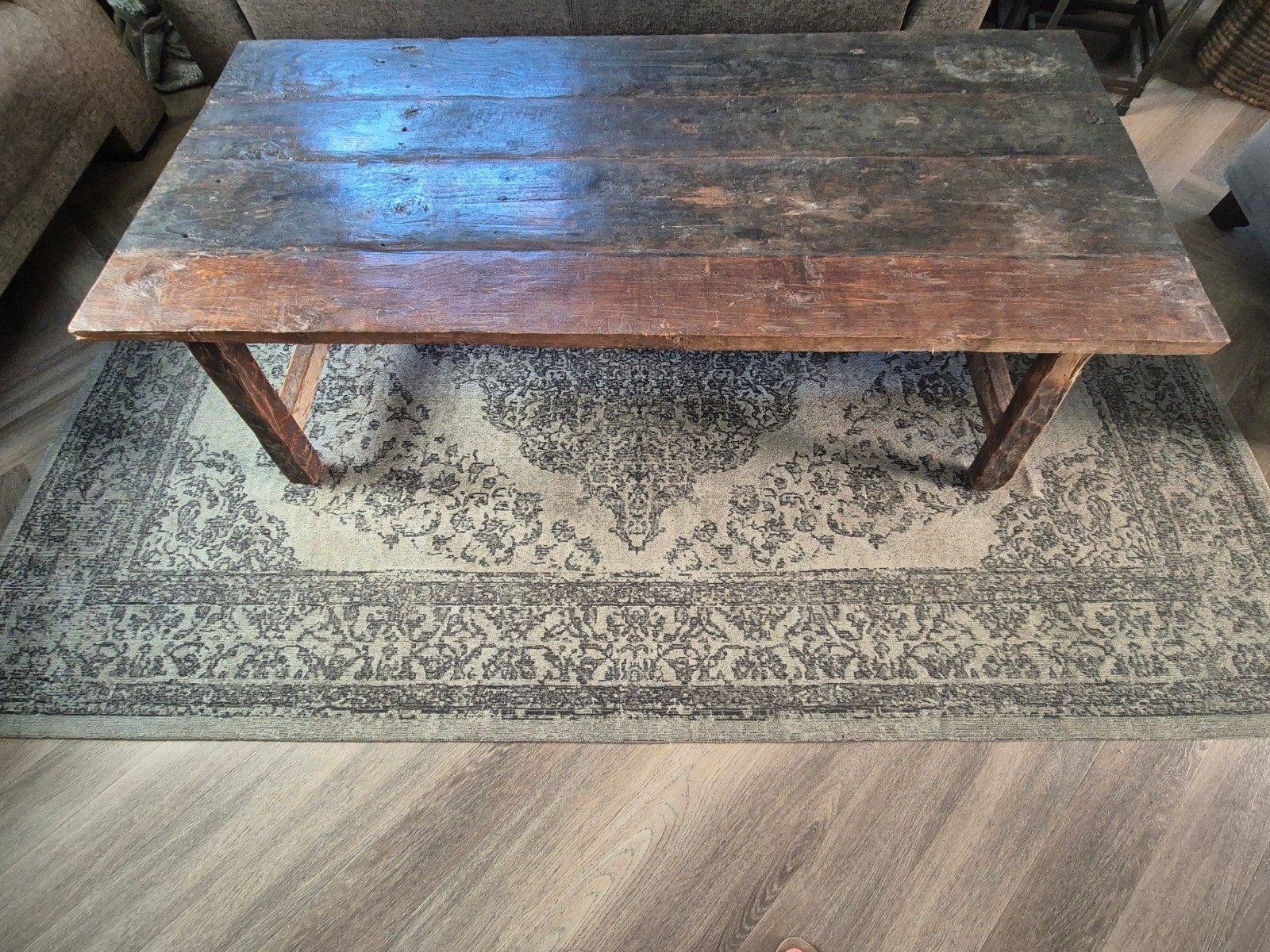 Salontafel van oud hout, Huis en Inrichting, Tafels | Salontafels, Gebruikt, 50 tot 100 cm, 100 tot 150 cm, Rechthoekig, Overige houtsoorten