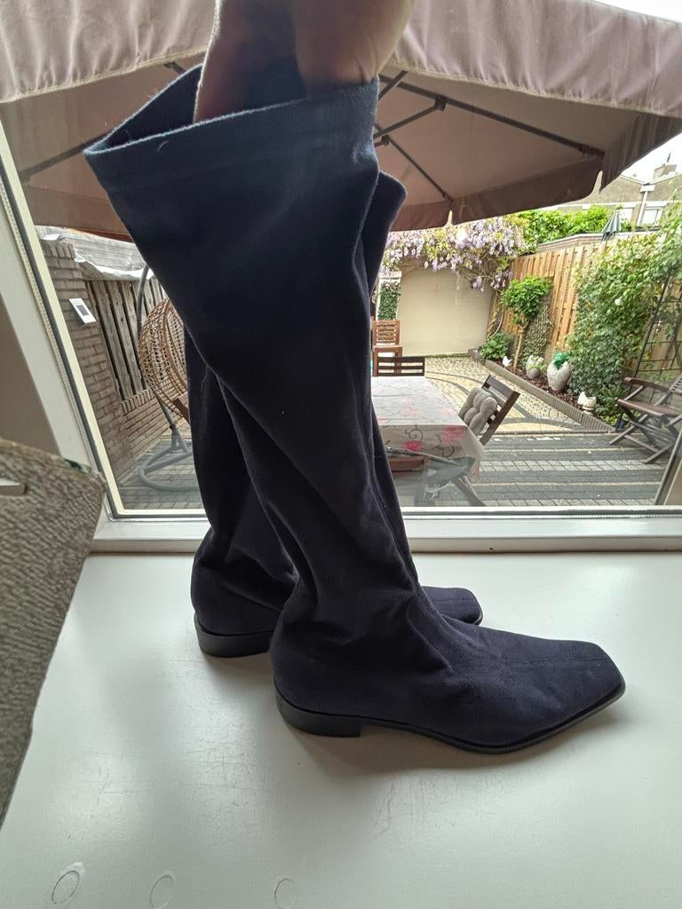 Elegante Begetti Stretch Laarzen - Maat 40 - Donkerblauw/Zwa, Ophalen of Verzenden, Zo goed als nieuw, Blauw, Hoge laarzen