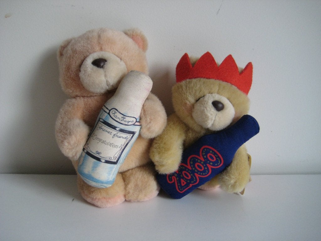 Forever Friends beren 2x champagne knuffels pluche 15+18 cm, Ophalen of Verzenden, Zo goed als nieuw, Stoffen beer, Forever Friends