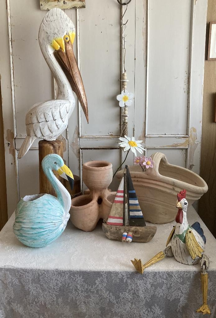 Fairtrade Flamingo - bloemen - plantenpotten - bootje, Antiek en Kunst, Ophalen of Verzenden