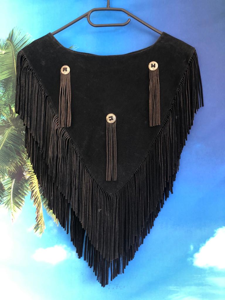 Vintage C. County Paris Zwart Suède Franje Poncho, Verzenden, Dames