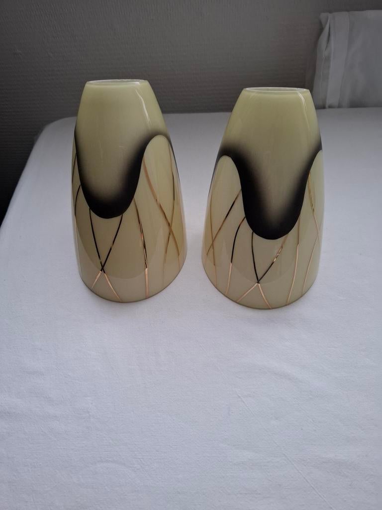 2 stuks vintage glazen lampenkapjes, Huis en Inrichting, Lampen | Lampenkappen, Ophalen of Verzenden, Gebruikt, Overige vormen