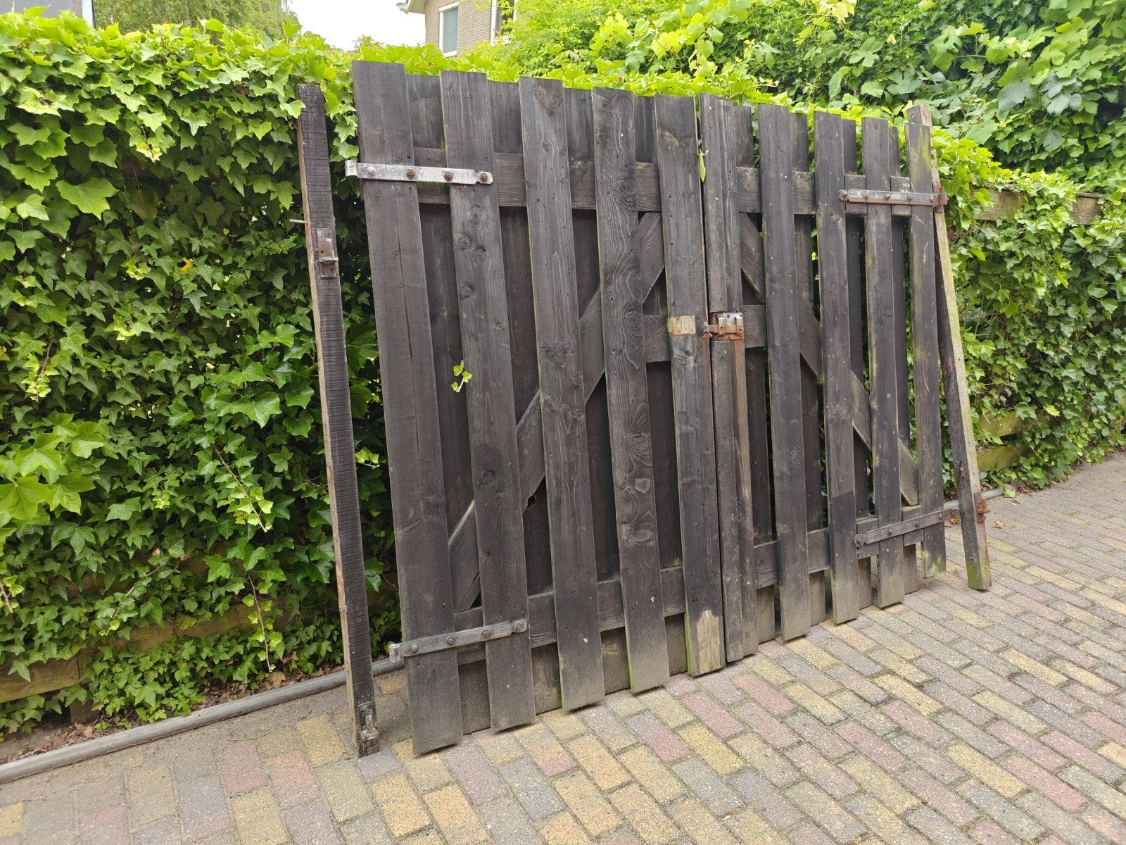 Houten tuinpoort met palen, Ophalen, Met poort, Gebruikt, Tuinhek