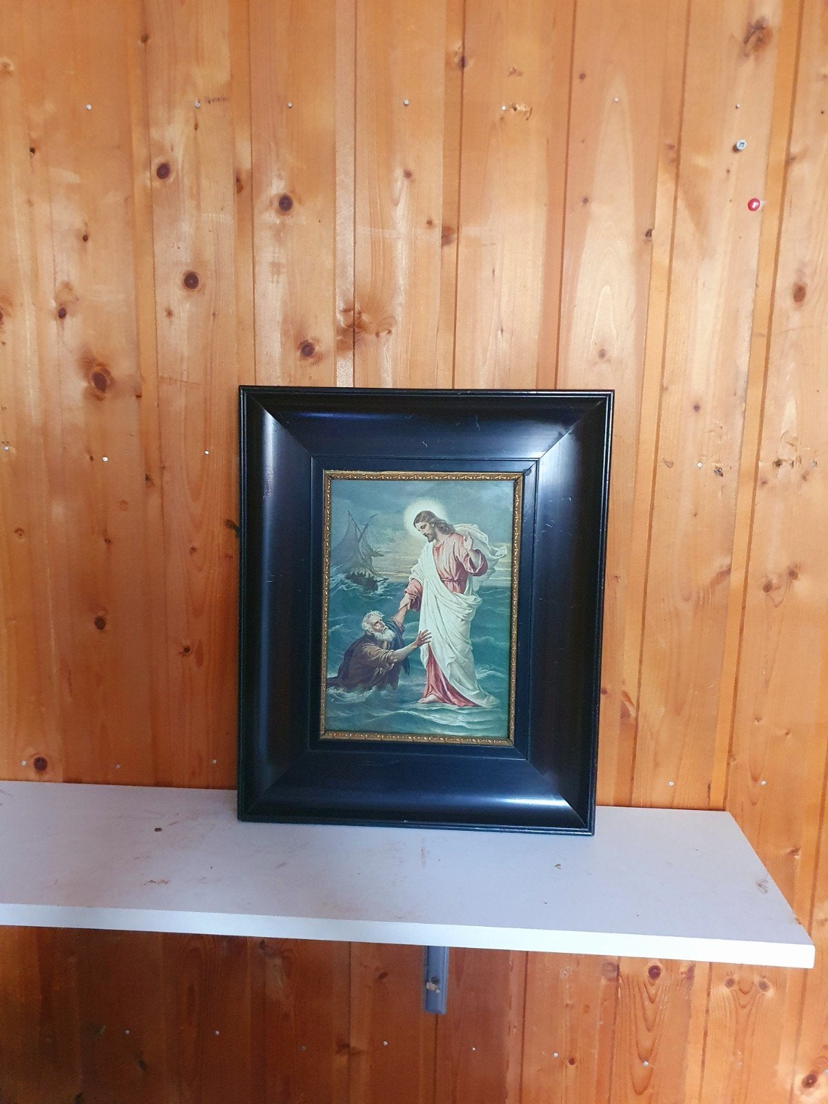 Vintage religieuze print: Jezus en Petrus op het water, Antiek en Kunst, Ophalen of Verzenden