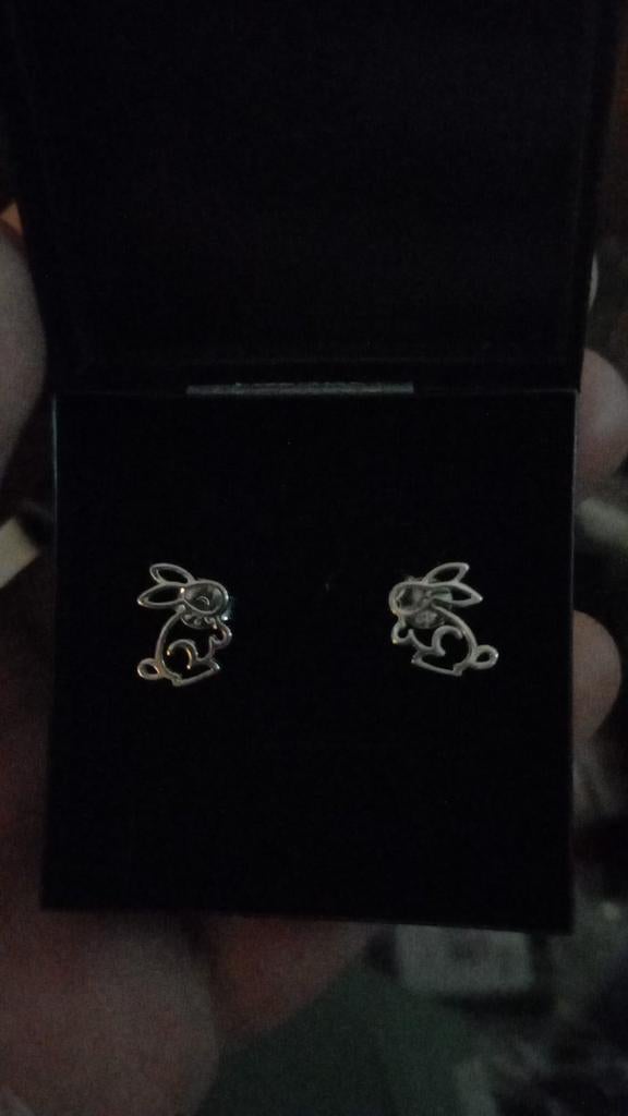 Gerhodineerd Zilveren Konijntjes Oorknoppen 10x9.5mm, Sieraden, Tassen en Uiterlijk, Oorbellen, Ophalen of Verzenden, Nieuw, Zilver