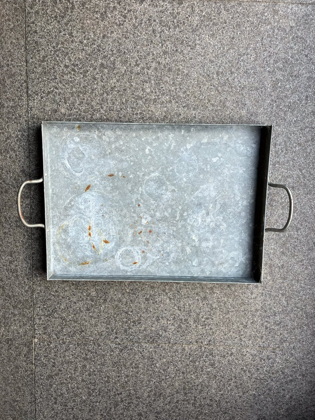 Zinken dienblad, Ophalen, Gebruikt, Rechthoekig, Metaal