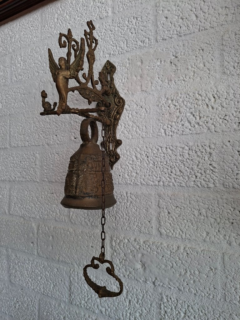 Antieke Koperen Bel met Engel, Antiek en Kunst, Ophalen of Verzenden