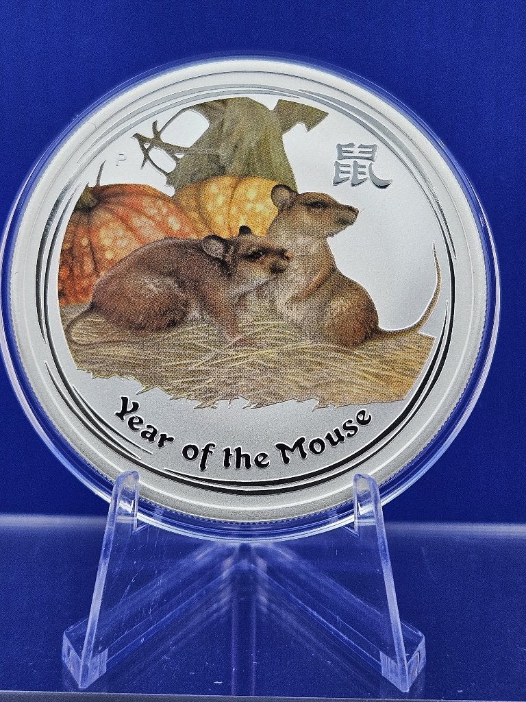 (9485) AUSTRALIA LUNAR II  MOUSE 2008 TWO OUNCE  COLOR OUNCE, Ophalen of Verzenden, Losse munt, Zilver