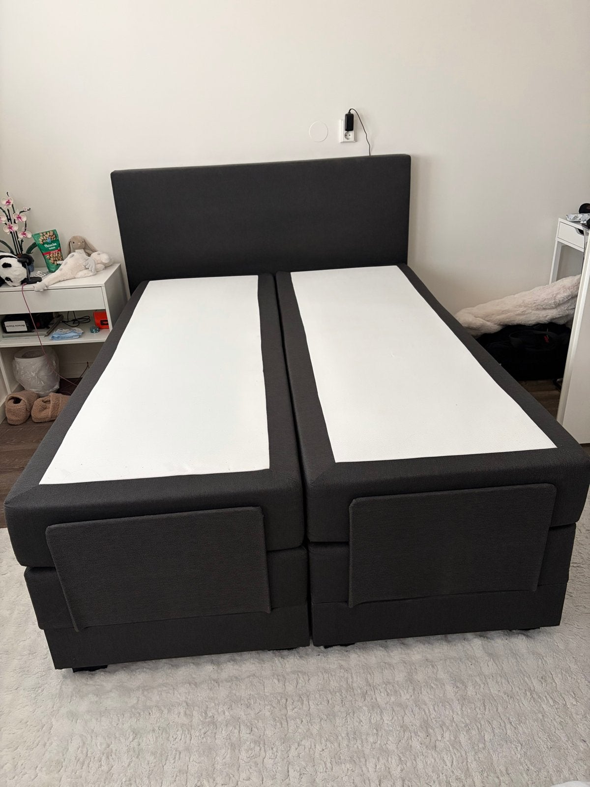 Leen Bakker140x200 Boxspring Donkergrijs/Zwart elektr., Ophalen, Tweepersoons, 200 cm, 160 cm